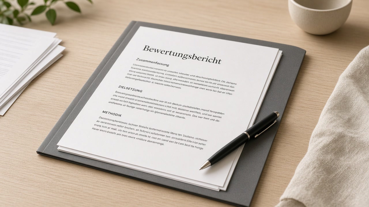 Schriftlicher Befund: Unterlagen und Stift auf dem Tisch